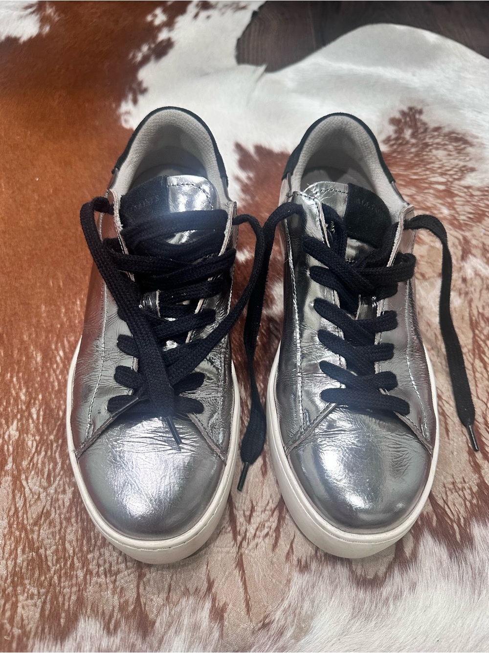 All Saints Silver Metallic Low-Top Sneakers with Black Laces